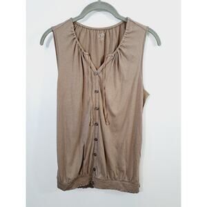 Loft Women's Tan Button-up Sleeveless Jersey Knit Top In Size SP